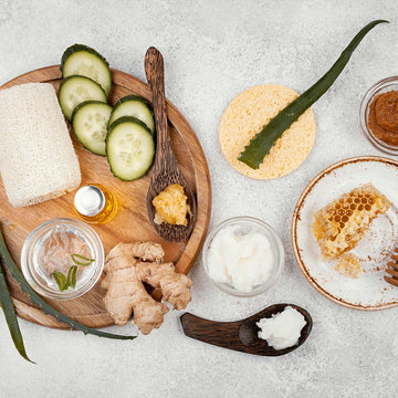 different natural ingredients on the table used for acne treatment